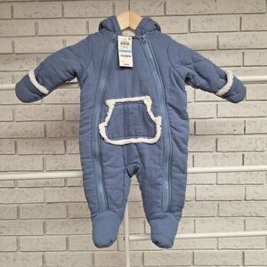 NWT Infant Blue Snowsuit 3-6 Months Hooded Winter Bunting